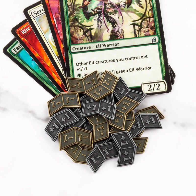 LAMJAM 40 قطعة من عدادات المعادن لبطاقات MTG مع رموز +1/+1 لرموز الحياة و نرد العدادات لملحقات ألعاب بطاقات السحر - Image 4